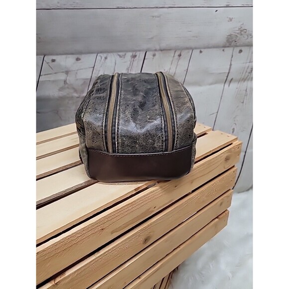 Fossil Genuine Classic Leather Travel Toiletry Bag Brown Multi Zip Compartments - Picture 6 of 16